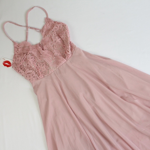Pink Lace Detail V-Neck Cami Flared Maxi Dress - Picture 8 of 8
